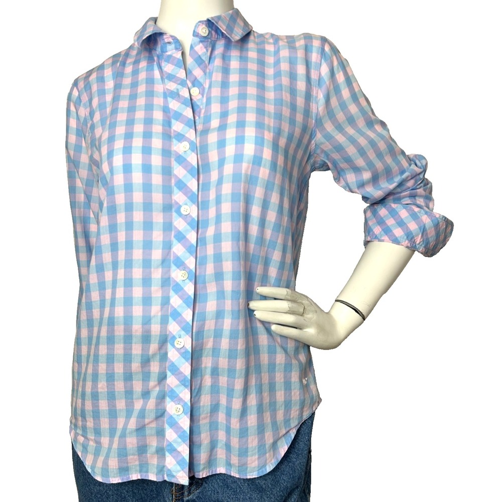 Vineyard Vines Gingham Button Down Shirt Preppy Pink Blue Whale Plaid Check EUC